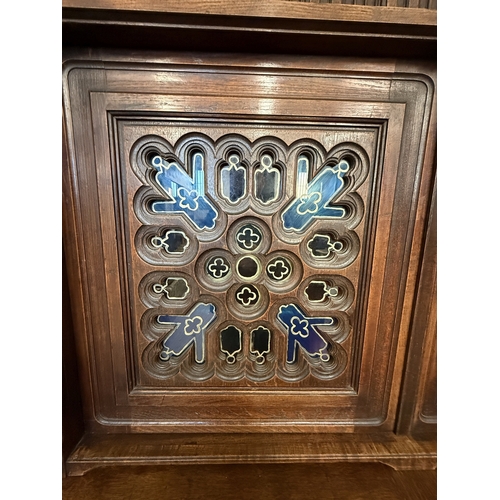 164 - Furniture Furniture: French Oak 'court cupboard'/livery cupboard circa 1880 in the Gothic Revival ma... 