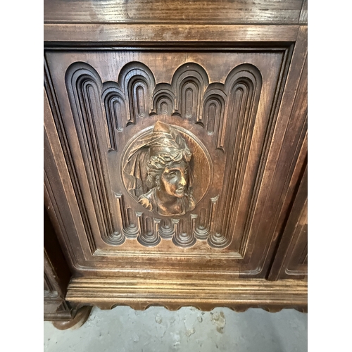 164 - Furniture Furniture: French Oak 'court cupboard'/livery cupboard circa 1880 in the Gothic Revival ma... 