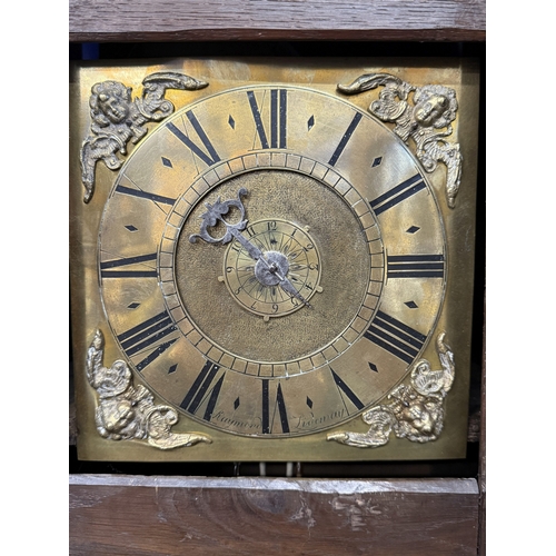 176 - Clocks: Clocks: 18th cent. oak 30-hour longcase clock with brass chapter ring, single hand Roman num... 