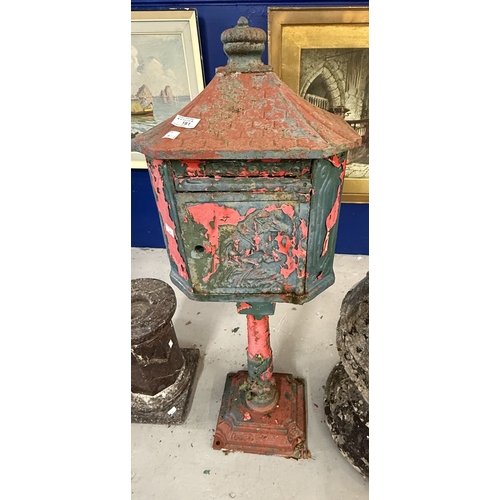 181 - Gardenalia: Gardenalia: Cast iron freestanding letter box on pedestal support. 115cm tall.... 