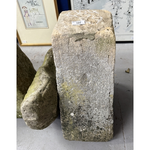 185 - Gardenalia: Gardenalia: Small reconstituted stone staddle stone, well weathered, 62cm tall. Damaged ... 