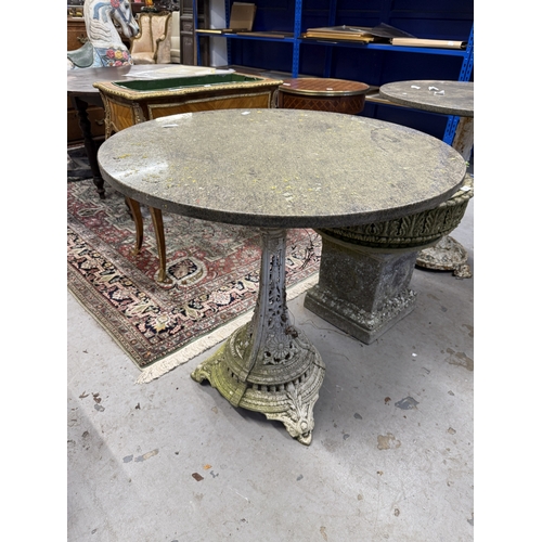 190 - Gardenalia: Gardenalia: A pair of 19th century circular marble topped garden tables on pedestal cast... 