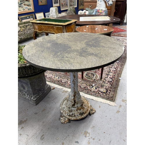 190 - Gardenalia: Gardenalia: A pair of 19th century circular marble topped garden tables on pedestal cast... 