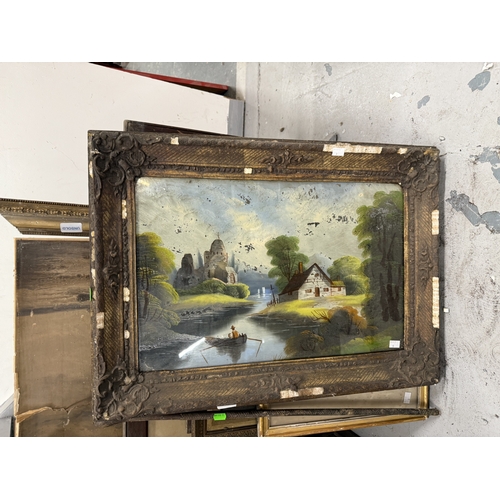 200 - Art: Art: Mixed artwork including a watercolour landscape unsigned, framed under glass c1890-1900, 2... 