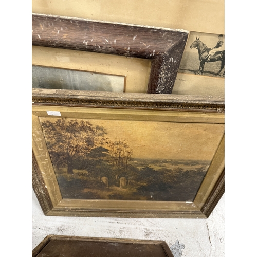 200 - Art: Art: Mixed artwork including a watercolour landscape unsigned, framed under glass c1890-1900, 2... 