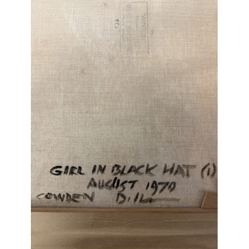 212 - Pictures: Pictures: Ron Deller (1930-2017) oil on canvas girl in a black hat August 1970 signed lowe... 