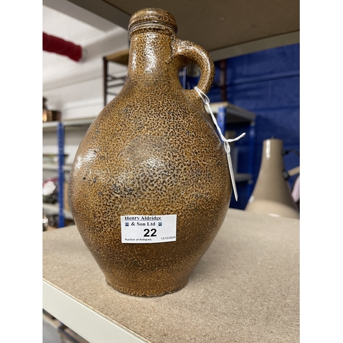 22 - Ceramics: Ceramics: A 17th/ 18th century bellarmine type jug, with tiger ware style salt glaze. Miss... 