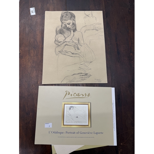 232 - Art Art: Pablo Piccaso lithograph of a 'Mother Holding a child' black crayon on cream paper with lit... 