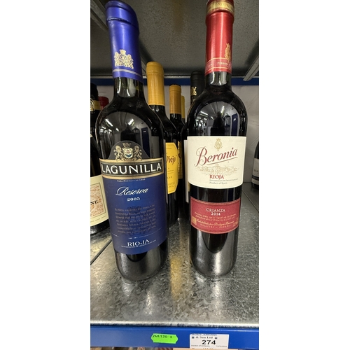 274 - Wines and Spirits Wines and Spirits: Rioja including Lagunilla 2005 Reserve and 2014 Beronia. (7)... 