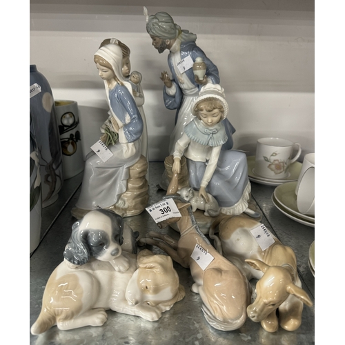 300 - Ceramics: Ceramics: 20th century Spanish ceramics Nao Balthasar, pair puppies, girl and kitten, Llad... 