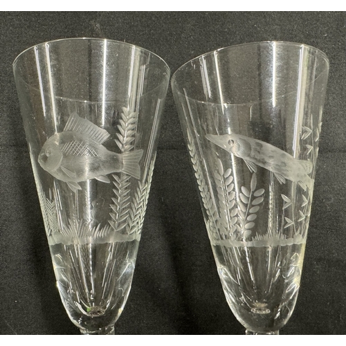 310 - Glassware: Glassware: A set of six tapering wine or aperitif glasses, each engraved with a different... 