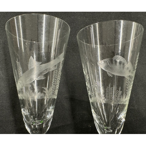 310 - Glassware: Glassware: A set of six tapering wine or aperitif glasses, each engraved with a different... 