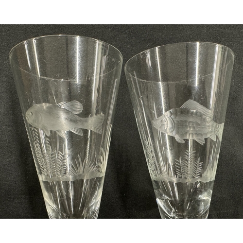 310 - Glassware: Glassware: A set of six tapering wine or aperitif glasses, each engraved with a different... 