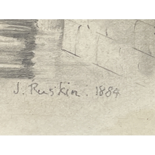 336 - Pencil Sketch Art: John Ruskin 1819-1900 pencil sketch of the underground basilica cistern in Istanb... 