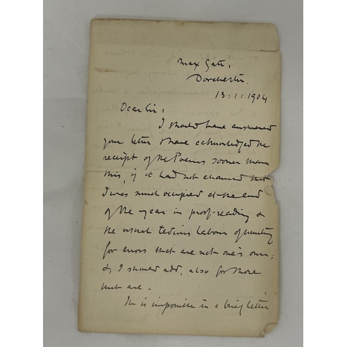 357 - Autographs: Autographs: A double sided hand written letter from Thomas Hardy, dated January 1904, se... 