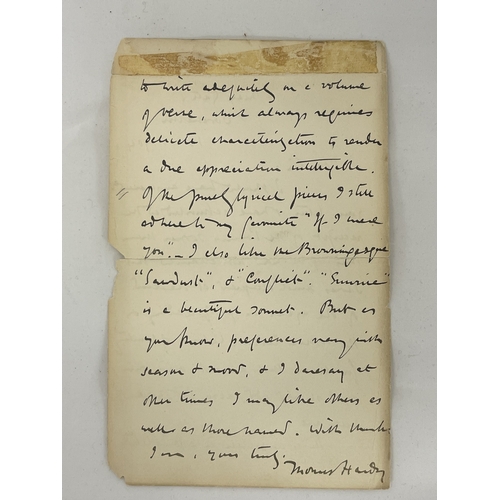 357 - Autographs: Autographs: A double sided hand written letter from Thomas Hardy, dated January 1904, se... 