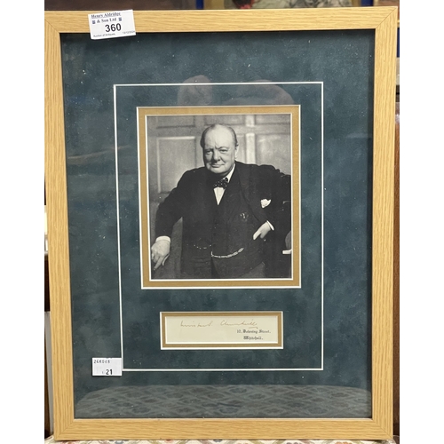 360 - Autographs: Autographs: Sir Winston Churchill cutout on Downing Street heading with photograph and C... 