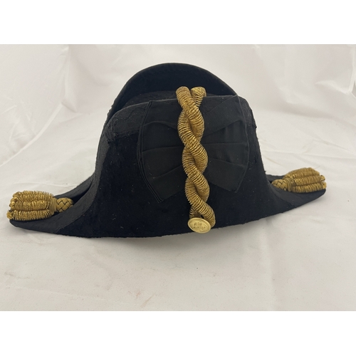 373 - Militaria: Militaria: A Royal Naval officer's gold braided bicorn hat, epaulettes and belt in origin... 