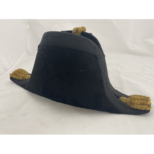 373 - Militaria: Militaria: A Royal Naval officer's gold braided bicorn hat, epaulettes and belt in origin... 