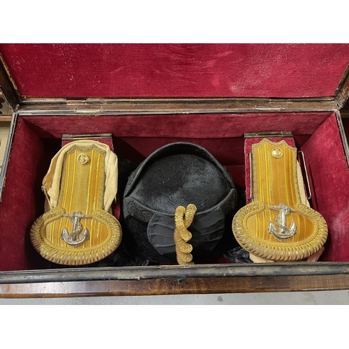 373 - Militaria: Militaria: A Royal Naval officer's gold braided bicorn hat, epaulettes and belt in origin... 