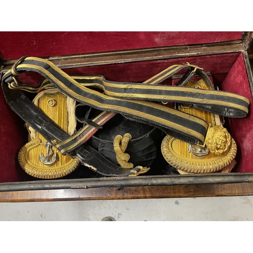 373 - Militaria: Militaria: A Royal Naval officer's gold braided bicorn hat, epaulettes and belt in origin... 