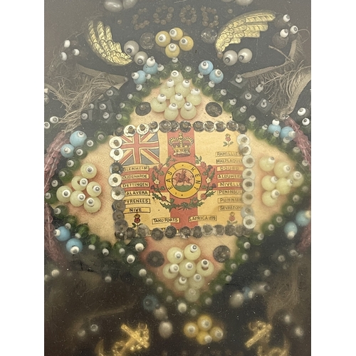 383 - Militaria: Militaria: Embroidered bead cushion early 20th century East Kent Regiment with Battle Hon... 