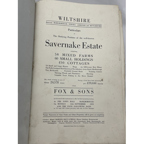 392 - Catalogues Catalogues: Savernake Estate house sales, Fox and Son (1929) Wiltshire History, Savernake... 