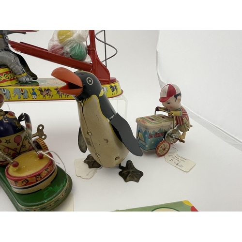 400 - Toys: Toys: 20th century Hawkins Bazaar tinplate repro wind up circus, elephant, rabbit and wheelbar... 