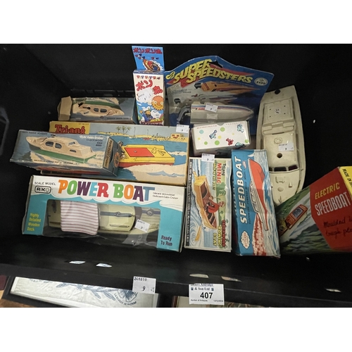 407 - Toys and Games Toys and Games: A collection of 10, 1960s and '70s plastic boats, all boxed except on... 