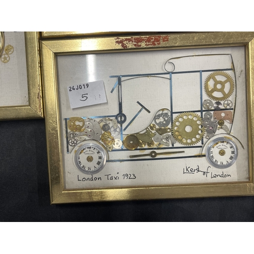 431 - Horological Collage: Horological Collage: L. Kersh of London, clock part decorative pictures, framed... 