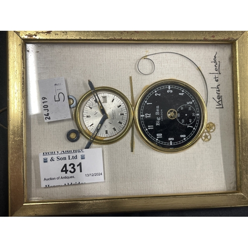 431 - Horological Collage: Horological Collage: L. Kersh of London, clock part decorative pictures, framed... 