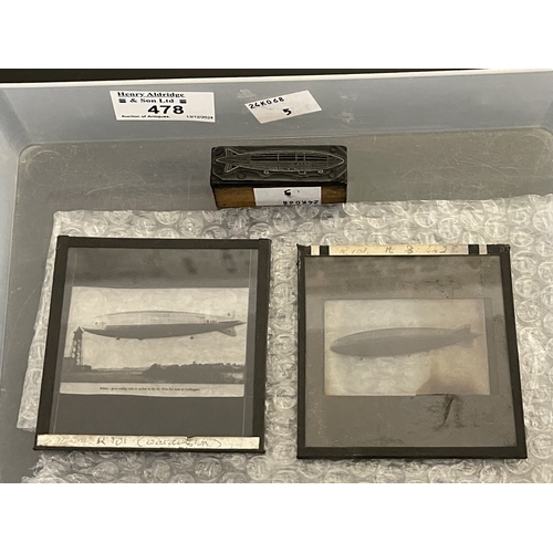 478 - Airship/Zeppelin: Airship/Zeppelin: Glass positive plate lantern slides R101 tethered and R101 flyin... 