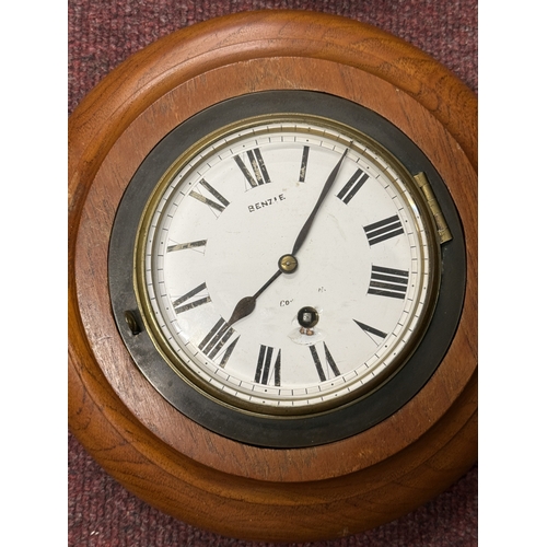 501 - Bulk Head Clock & Barometer: Bulk Head Clock & Barometer: Bulkhead clock, Benzie with Roman nume... 