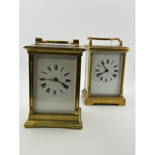 503 - Clocks: Clocks: 20th century brass carriage clock white enamel dial Roman numerals, 4¼ins. x 3ins. P... 