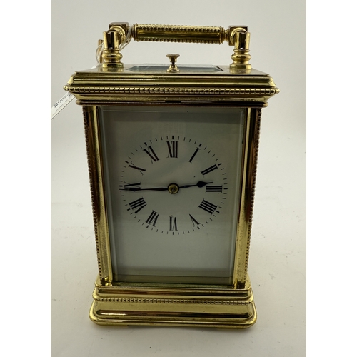 506 - Clocks: Clocks: A 19th century four glass repeater carriage clock and key, with enamel dial and Roma... 