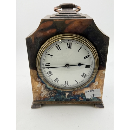 508 - Clocks: Clocks: Early 20th century French white metal table clock circular dial with Roman numerals ... 