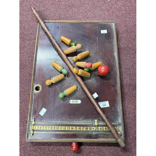 520 - Toys & Games: Toys & Games: Vintage games early 20th century tabletop skittles, mahogany veneere... 