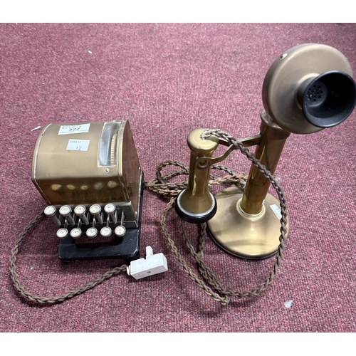 522 - Telephones: Telephones: 1930s brass candlestick model STC fast dial No. 5, original cable with adapt... 