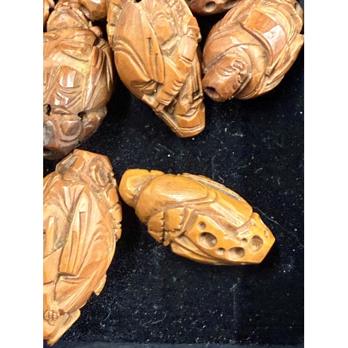 538 - Oriental: Oriental: A collection of twelve Chinese heidao carved nuts, each depicting a sage or scho... 