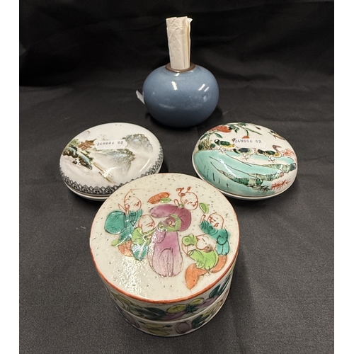 544 - Oriental: Oriental: Two early 20th century paste pots, one painted with a mountain scene, one with b... 