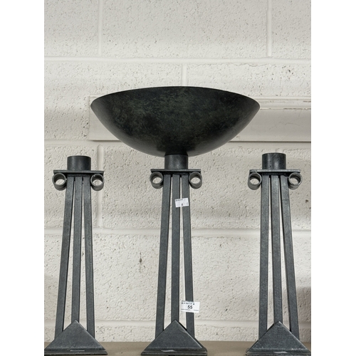 55 - Metalware: Metalware: Al Frank designs cast metal altar garniture in the Brutalist style consisting ... 