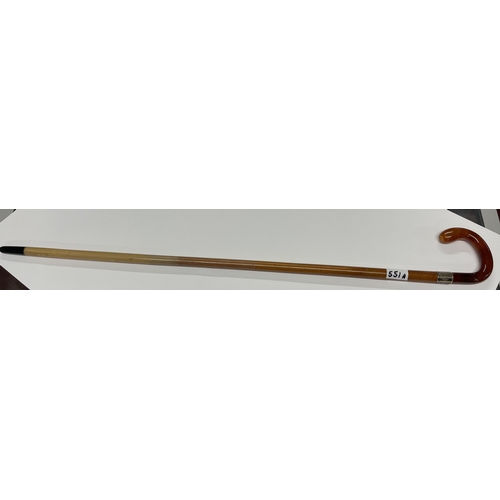 551a - Walking stick: Walking stick: Amber-handled walking stick with silver collar inscribed 