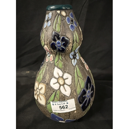 562 - Pottery: Pottery: An early 20th century double gourd vase by Amphora, with applied enamel flowers an... 