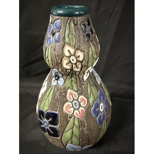 562 - Pottery: Pottery: An early 20th century double gourd vase by Amphora, with applied enamel flowers an... 