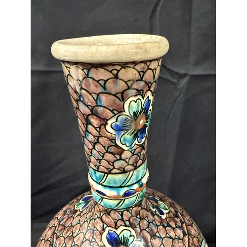 563 - Pottery: Pottery: A 20th century Ottoman style vase with painted fish scale type decoration, three v... 