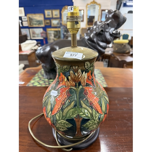 577 - Ceramics: Ceramics: Moorcroft pottery Flame of the Forest table lamp by Philip Gibson, 36cms.... 