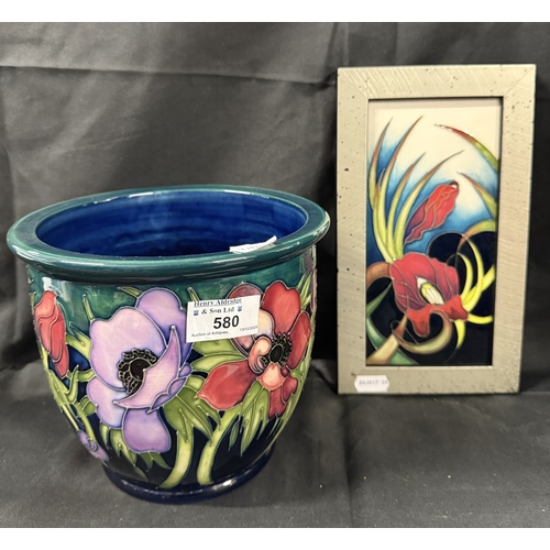 580 - Ceramics: Ceramics: Moorcroft Anemone jardiniere 530/6 circa 2002 16cms, plus an Iris plaque 20cms.... 