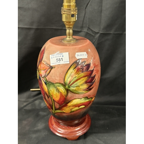 581 - Ceramics: Ceramics: Moorcroft Flambé Dahlia lamp on stand 25cms including stand.