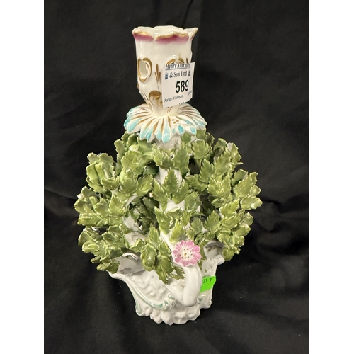 589 - Ceramics Ceramics: Derby chamberstick with bocage, - two lambs on a scrolled rococo base. Thumbed ha... 