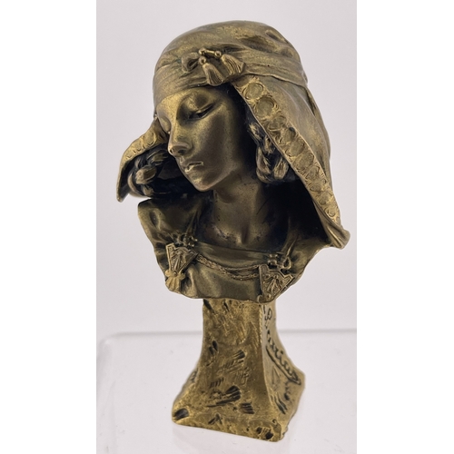 604 - Sculpture Lous Emest Barrias (1841-1905) French 'Jeure Fille De Bon Saada' gold patterned bronze sig... 